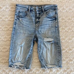 American Eagle Outfitters Faded Blue Distressed Bermudas